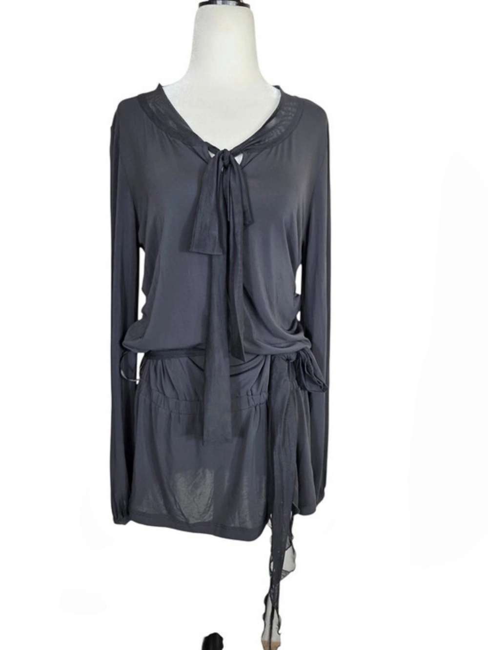 SHAN y2k-style jersey knit Long Sleeve Tie Neck Tunic size 8
